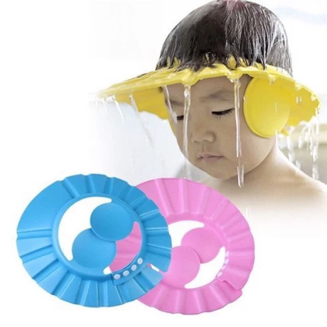 Mũ gội đầu chắn nước bảo vệ tai và mắt, nón tắm có thể điều chỉnh vòng đầu cho bé
