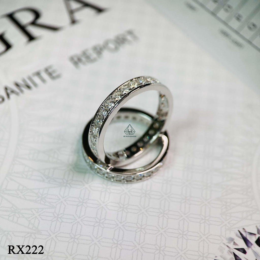 Nhẫn BẠC nam nữ đính FULL tấm Moissanite 2mm 1 hàng RX222