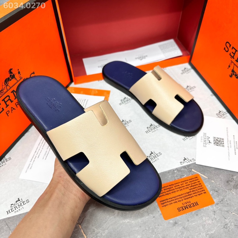 Dép lê nam HM bản quai da bò đế phíp cao cấp fullbox