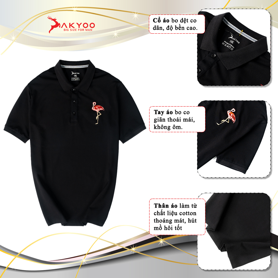 Áo POLO Nam Bigsize 80-140KG AKYOO Cao Cấp Cotton Co Giãn, Thâm Hút Mồ Hôi, Áo Polo Bigsize - PL IN HAC