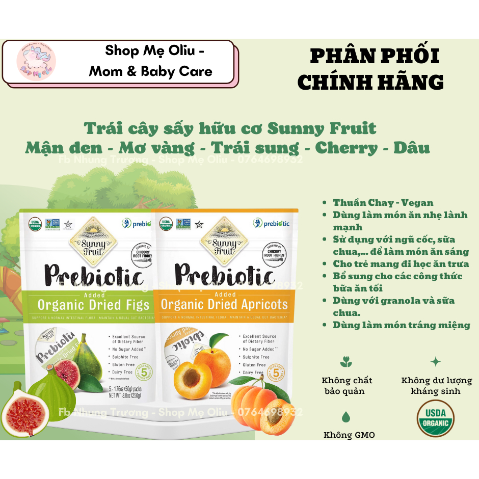 Trái cây sấy dẻo Sunny Fruit hữu cơ bổ sung Prebiotic chất xơ, tốt cho tiêu hoá (quả sung,mơ, mận đen) 250g