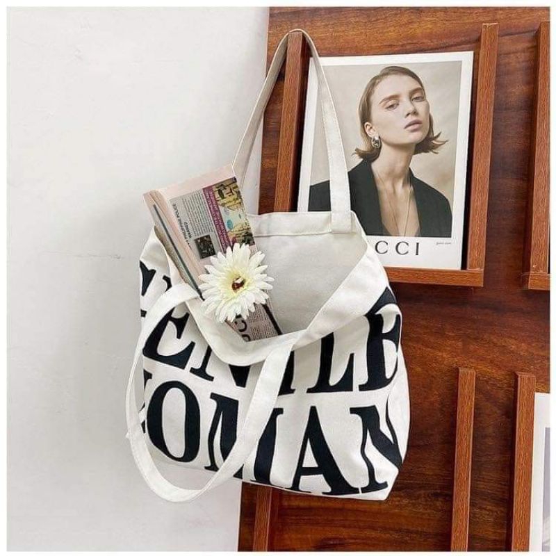 Túi vải tote in chữ GENTLE WOMAN