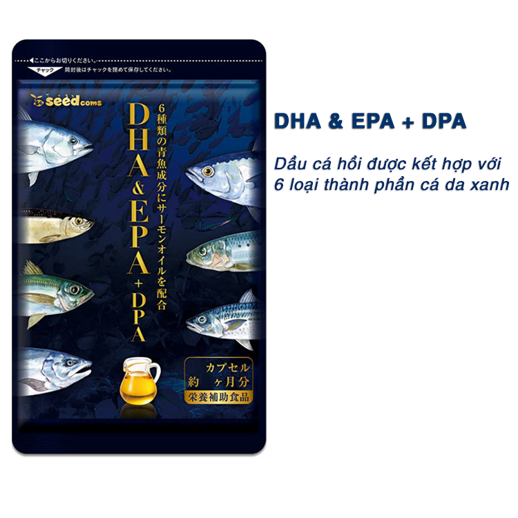 Viên uống Seedcoms bổ sung DHA EPA DPA hỗ trợ sức khoẻ tim mạch bổ não cải thiện trí nhớ Nhật Bản 30 ngày - Bahachiha