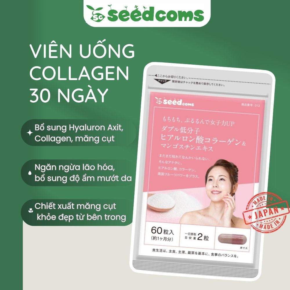 Viên uống Seedcoms bổ sung Collagen, Hyaluronic Acid và Tinh Chất Trái Măng Cụt đẹp da mờ nám Nhật Bản 30 ngày - Konni39