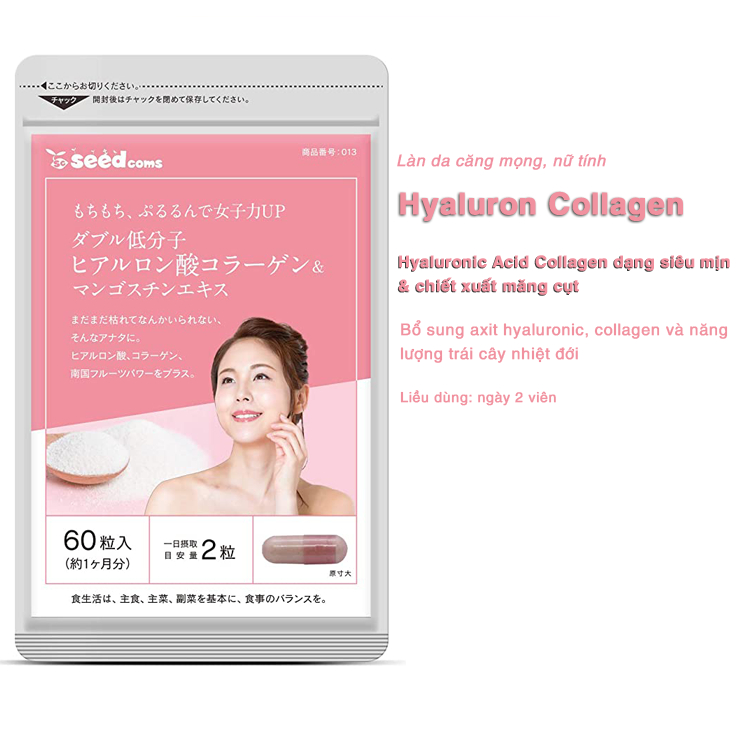 Viên uống Seedcoms bổ sung Collagen, Hyaluronic Acid và Tinh Chất Trái Măng Cụt đẹp da mờ nám Nhật Bản 30 ngày - Konni39
