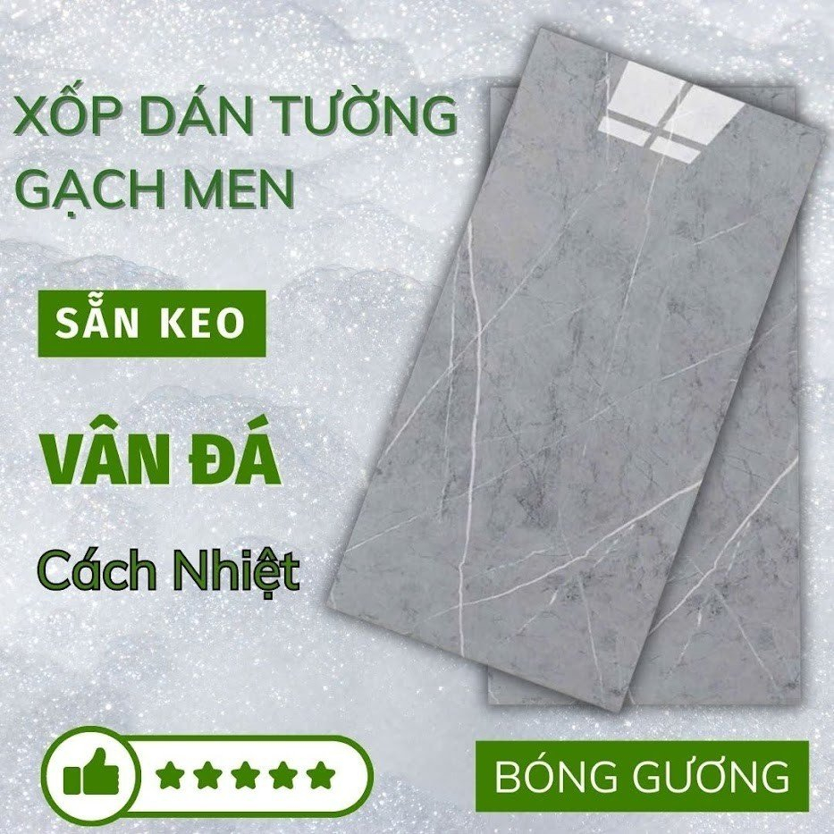 Xốp Dán Tường Đá bóng 30cmx60cm keo sẵn chống nước dày 3mm dễ dán