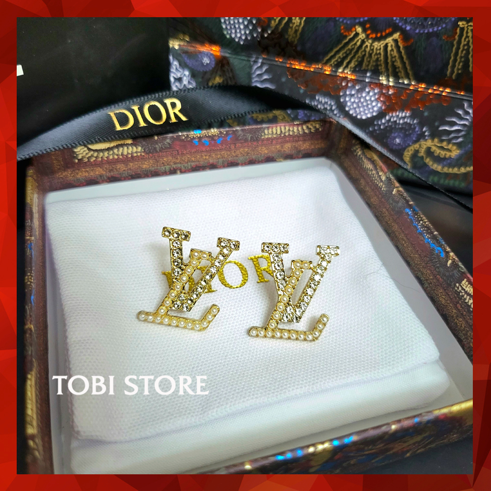 Bông tai nữ size to 3cm thương hiệu LV ngọc trai nhân tạo TB441 TOBI STORE