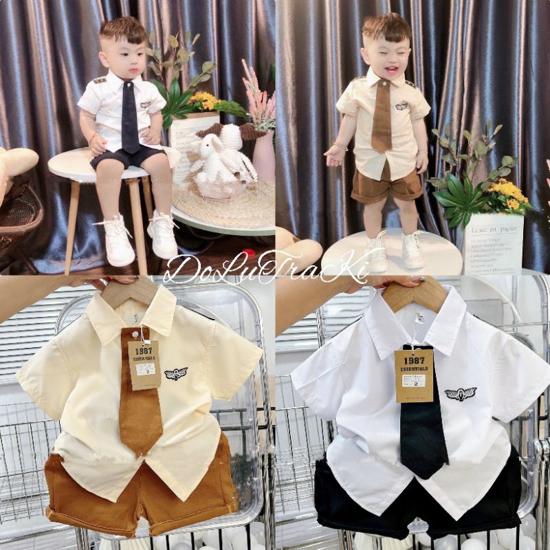 Bộ (8_30kg) kèm cravat bé trai công tư lắm luôn.