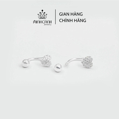 Bông Tai Bạc Tim Đá Chốt Ren Bi Cong - Minh Canh Jewelry