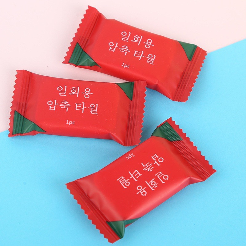 Set 20 Khăn Nén Du Lịch Đa Năng, Khăn Nén Lau Mặt Bằng Vải Thiết Kế Hình Viên Kẹo Chữ Nhật Tiện Lợi