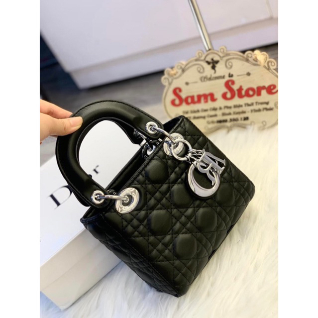 Túi dáng hộp da lì tag bạc size 18cm fullbox