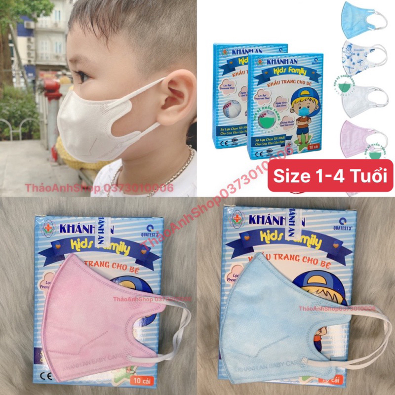 Khẩu Trang 5D Hãng Khánh An Dành ChoTrẻ Em Từ 1-5 Tuổi Hộp 10 Chiếc, Kháng Khuẩn, Lọc Bụi