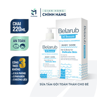 Sữa Tắm Gội Cho Bé Sơ Sinh Và Trẻ Nhỏ Belarub 220ML Làm Sạch Da, Kháng Khuẩn, Giữ Ẩm Cho Da