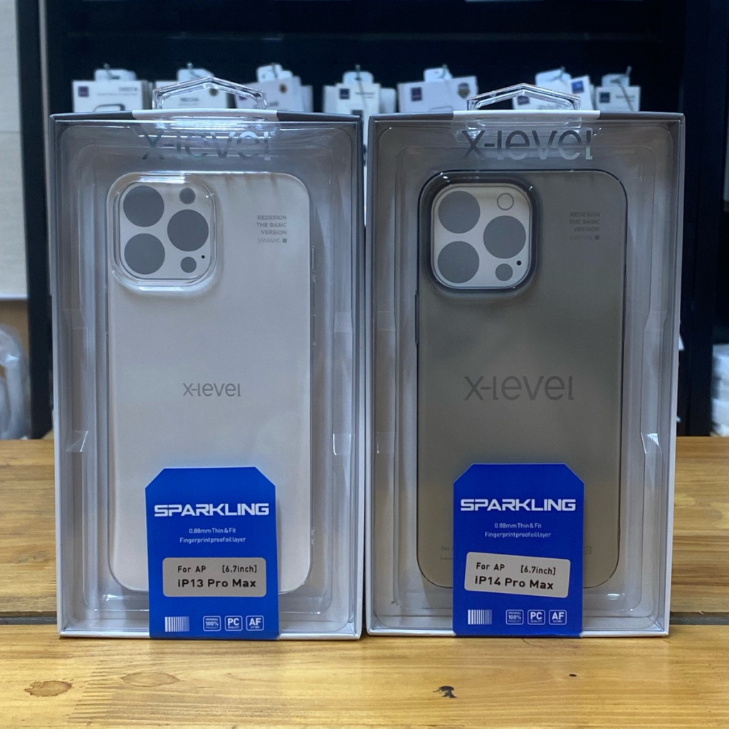 Ốp lưng cứng XLEVEL Sparkling trong siêu mỏng cho IPhone từ 12 Pro Max đến 14 Pro Max. Chống ố vàng