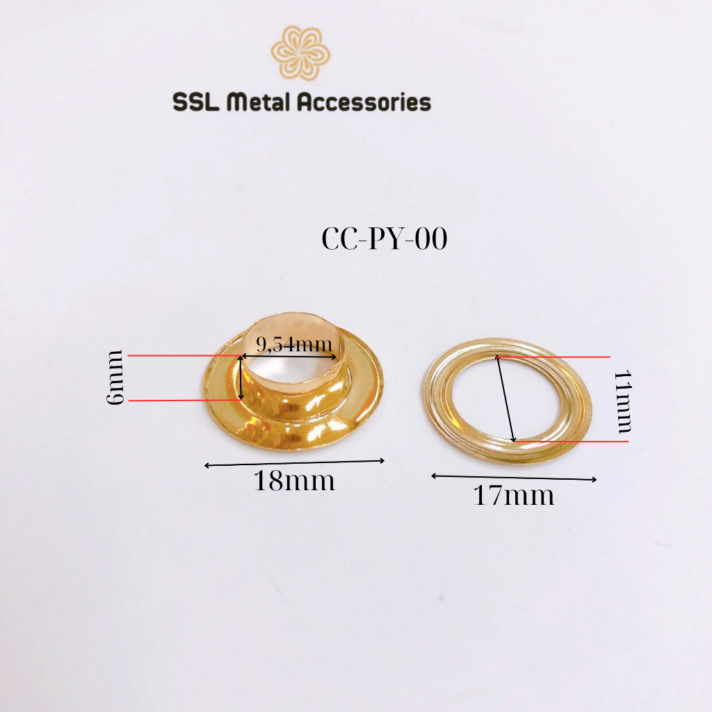 Set 10 khoen kim loại hình tròn màu vàng bóng ( mắt cáo) dùng cho túi xách, bạt, bấm vải,..CCPY-00, 10mm (H3-2A)