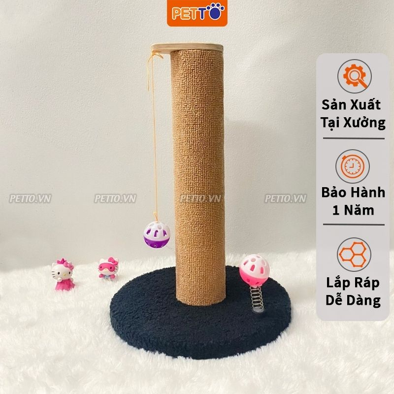 Trụ cào móng cho mèo PETTO cây cào móng cho mèo bằng gỗ KÈM ĐỒ CHƠI bóng chuông siêu xinh cho thú cưng  CT034