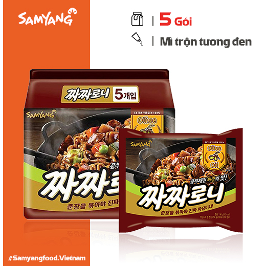 Lốc 5 Gói Mì Trộn Tương Đen Samyang Với Dầu Olive (140g/gói)