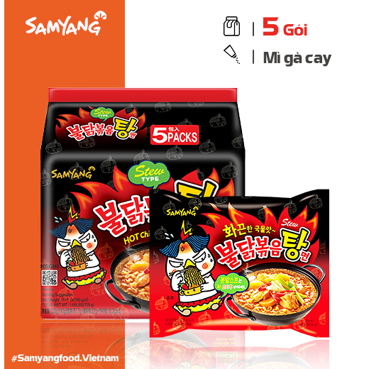 Lốc 5 Gói Mì Gà Cay Samyang Hàn Quốc 145g/gói