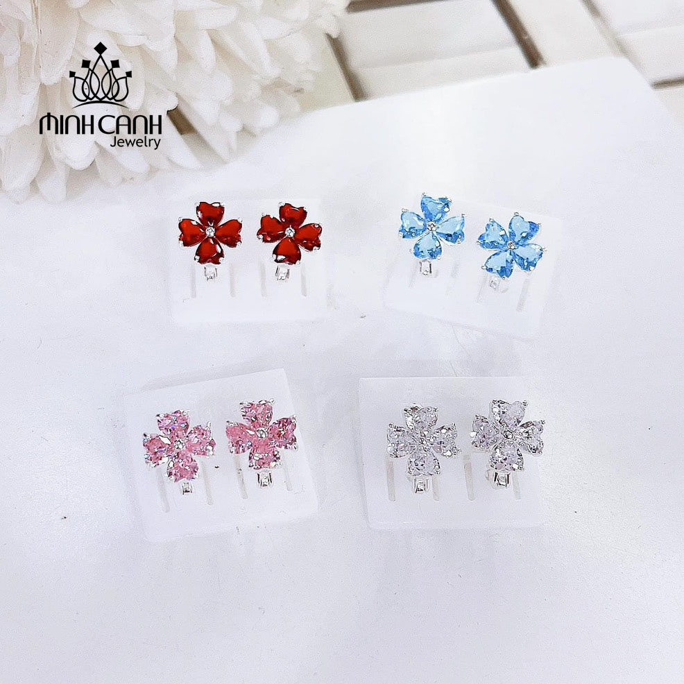 Bông Tai Bạc Cỏ 4 Lá Bấm Nhiều Màu - Minh Canh Jewelry