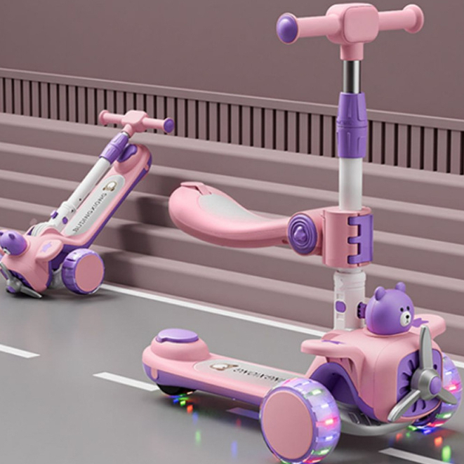 Xe trượt Scooter cao cấp gấu, cánh quạt bánh phát sáng cho bé và đèn phát sáng siêu chắc chắn.
