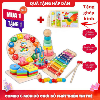 SALE - Combo 6 món đồ chơi gỗ cho bé thông minh, phát triển trí tuệ tư duy cho bé từ 1 - 6 tuổi.