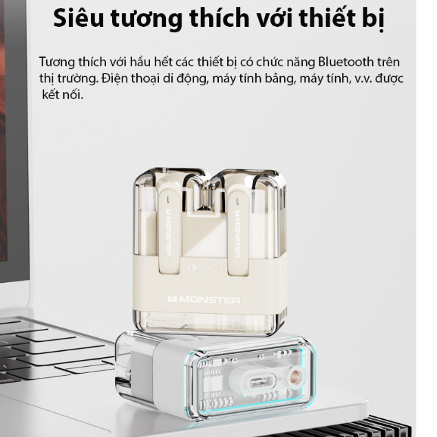 Tai nghe Bluetooth MONSTER XKT12, BluetoothV5.3, tai nghe không dây true wireless chính hãng, cảm ứng , có mic đàm thoại