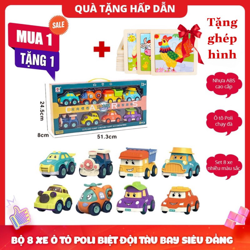 Bộ đồ chơi 8 xe ô tô Poli Chạy đà biệt đội tàu bay siêu đẳng dễ thương nhiều màu sắc