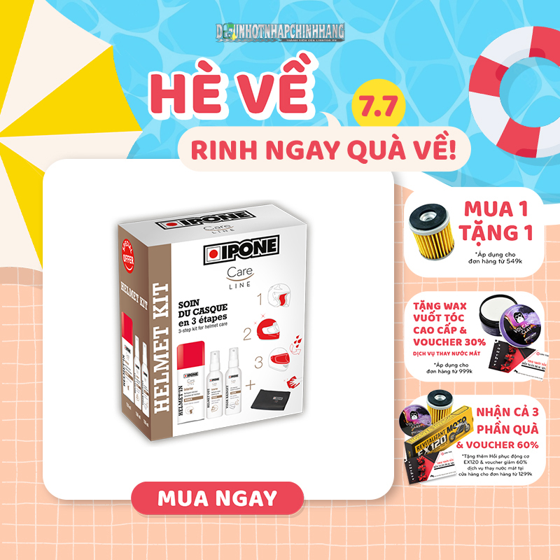 COMBO cao cấp Vệ Sinh Lót - Vỏ Nón Bảo Hiểm - Xịt chống bám nước mư kính mũ bảo hiểm - IPONE Helmet Kit nhập khẩu Pháp