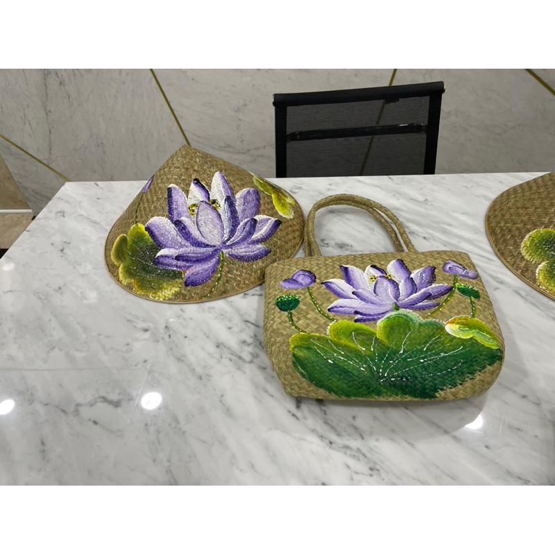 Combo nón và túi cỏ bàng