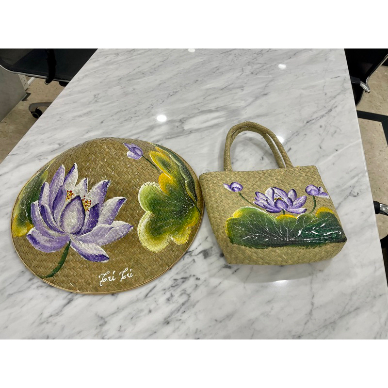 Combo nón và túi cỏ bàng