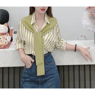 Áo sơ mi nữ khoàng khăn thủ thuỷ form rộng phong cách hàn quốc