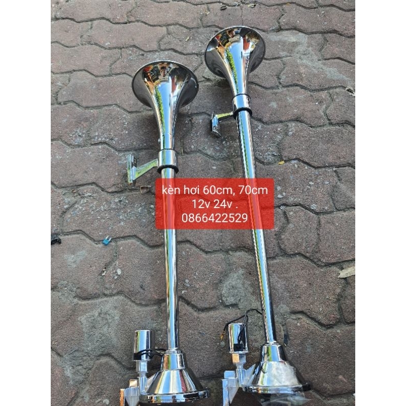 Còi hơi -kèn hơi INOX dài 70cm, 60cm 12v 24v cho xe có bình hơi.