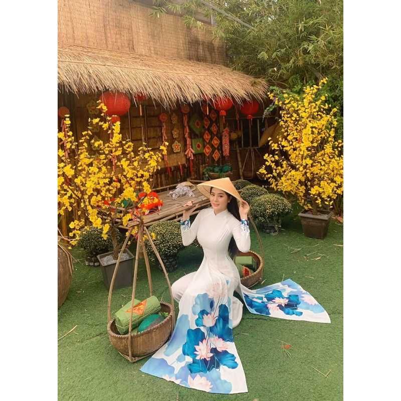 Vải Áo dài hoạ tiết hoa sen