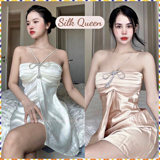 Váy lụa 2 dây nơ đá có mút ngực dáng dài, ngắn - đầm lụa dáng dài ngắn hở lưng sang chảnh, quyến rũ