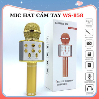 Mic karaoke ws-858, micro bluetooth không dây kèm loa, vừa nghe nhạc vừa hát karaoke