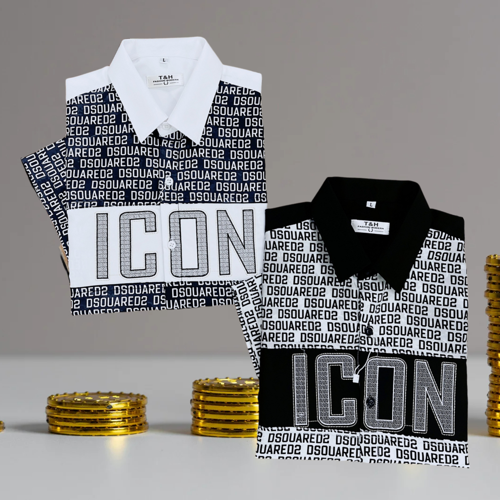 Áo sơ mi nam dài tay ngắn tay TH phối thêu chữ ICON hot trend bán chạy nhất