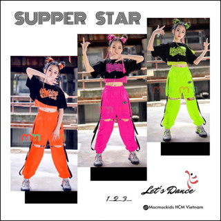 Đồ nhảy hiphop cho bé gái kpop 3 chi tiết, áo croptop quần jogger DÙ cutout hở đùi cao cấp