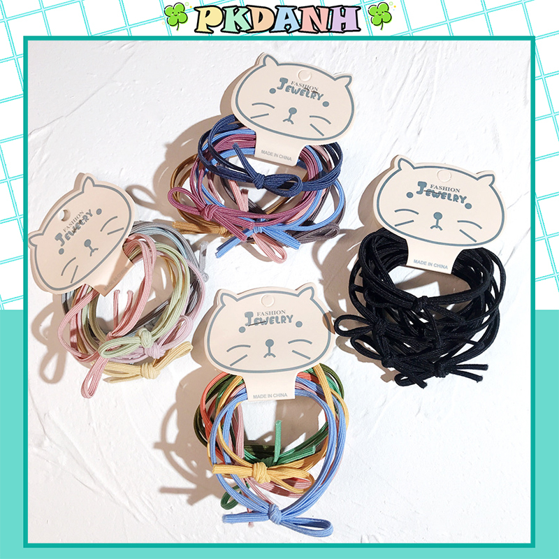 Set 6 dây thun cột tóc nữ bộ chun đồ buộc tóc nhiều màu phong cách Hàn Quốc PKDANH