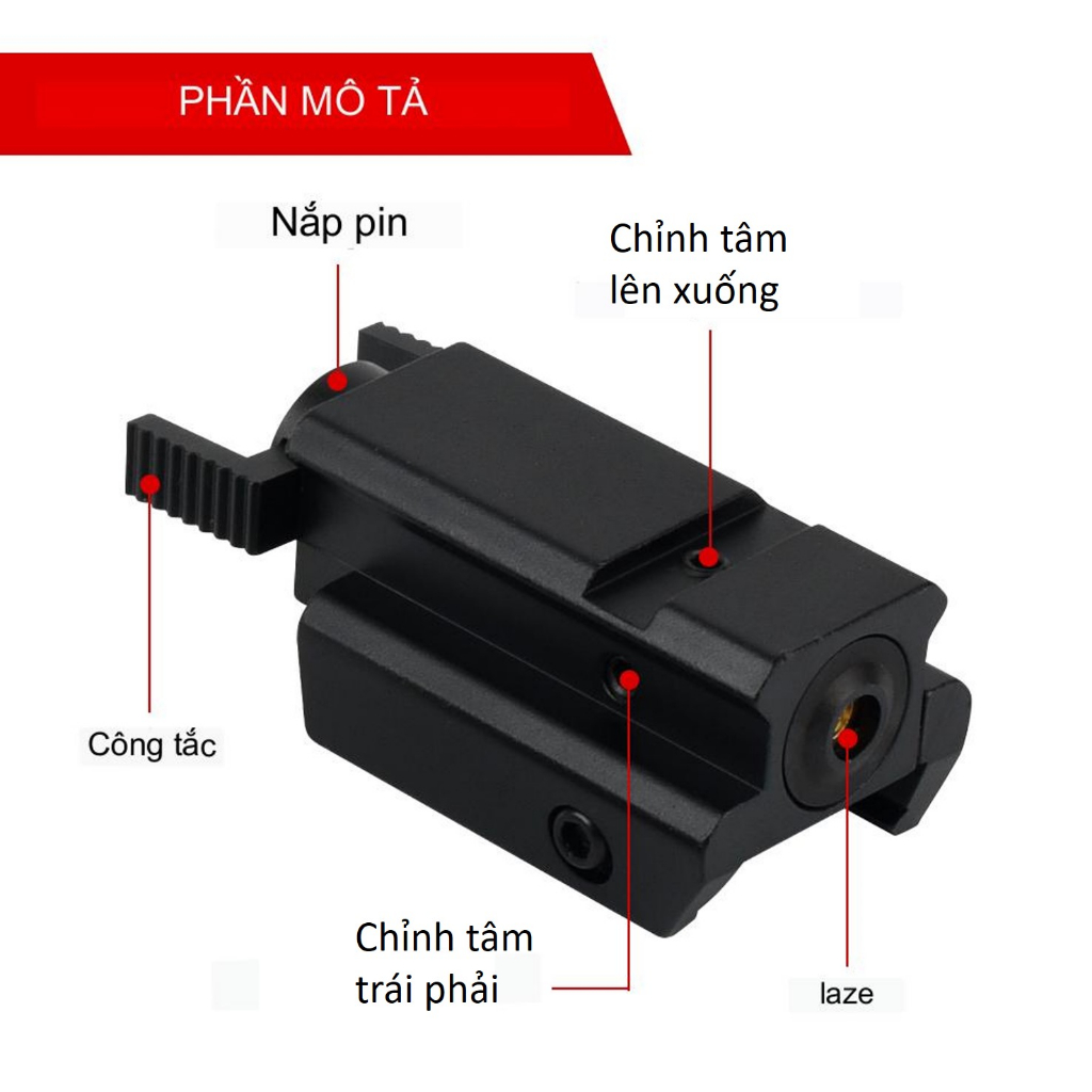 Đèn LAZE Con GlÁN Kim Loại Tia Đỏ Chân 11mm và 20mm - Đô Shop