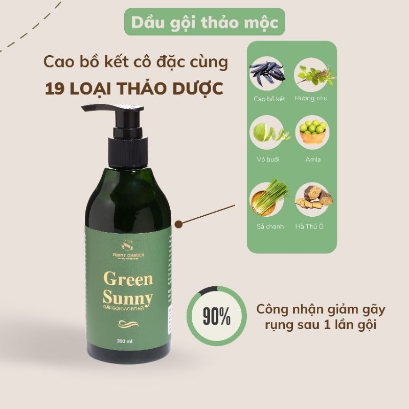 Dầu gội thảo mộc Green Sunny bưởi cao bồ kết Sunny Garden Việt Nam 300ml