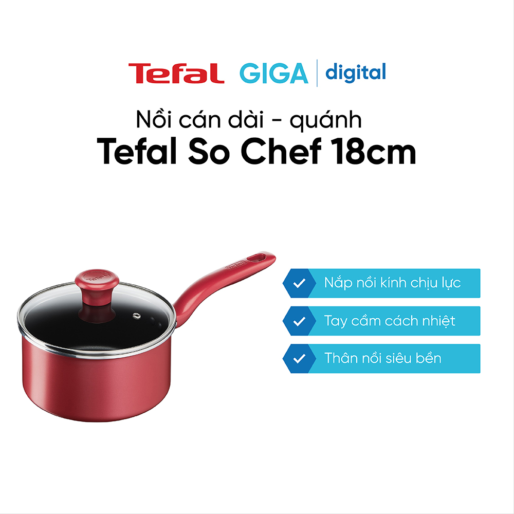 Nồi cán dài - quánh Tefal So Chef 18cm - Chính Hãng