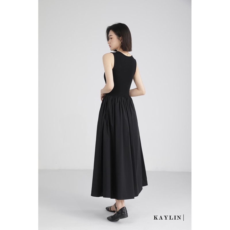 Váy Ba Lỗ Len Tăm Phối Thô Dáng Dài-Tôn Dáng