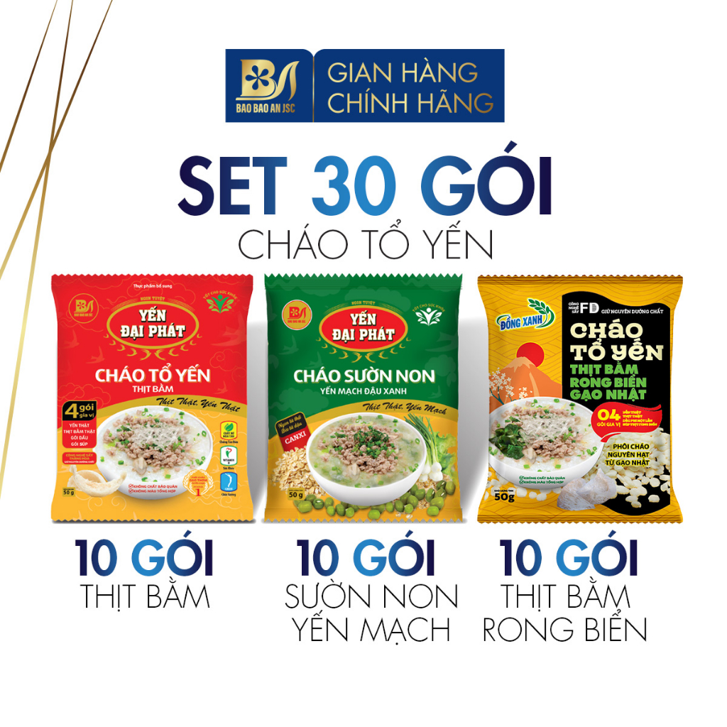 Combo 10+10+10 Cháo Tổ Yến Thịt Bằm, Sườn Non Yến Mạch, Rong Biển Gạo Nhật - Yến Đại Phát