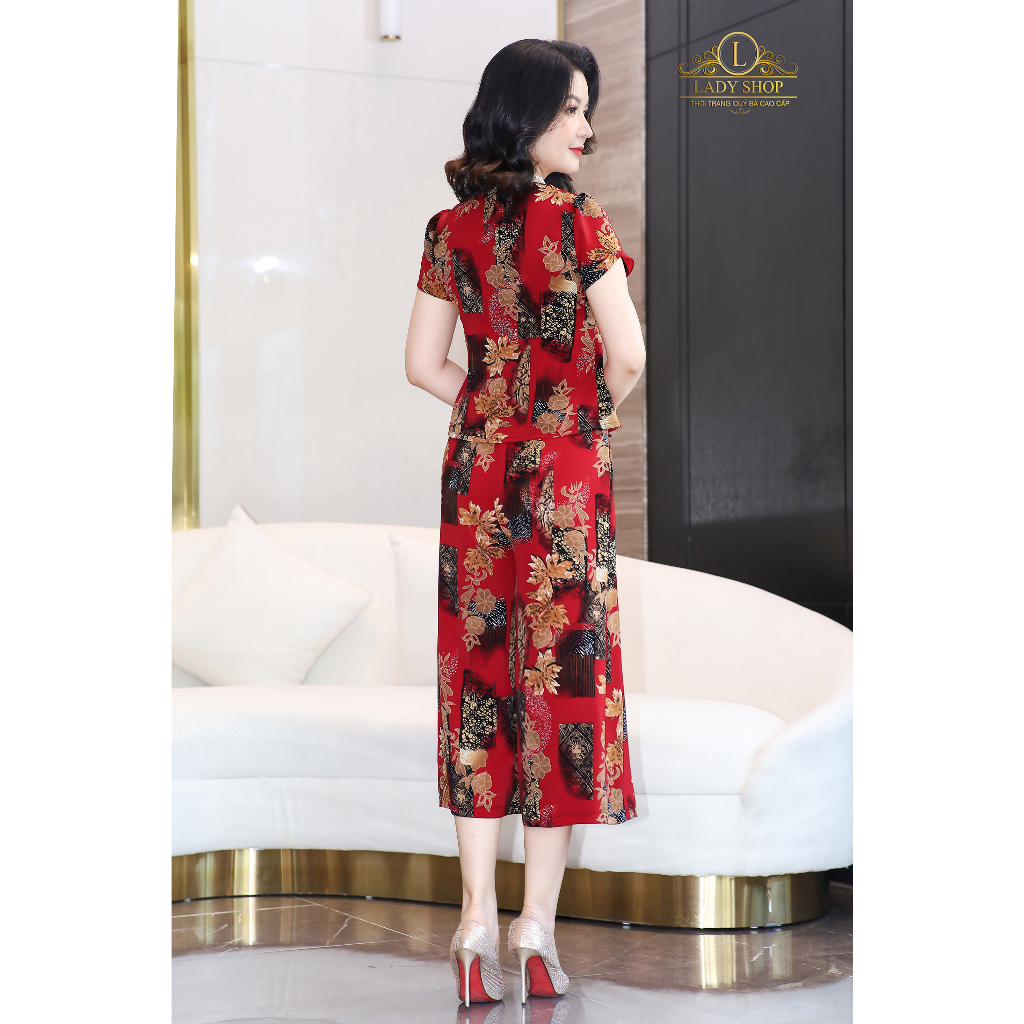 Bộ lụa nhật tay búp sen Ladyshop thời trang trung niên cao cấp T185.