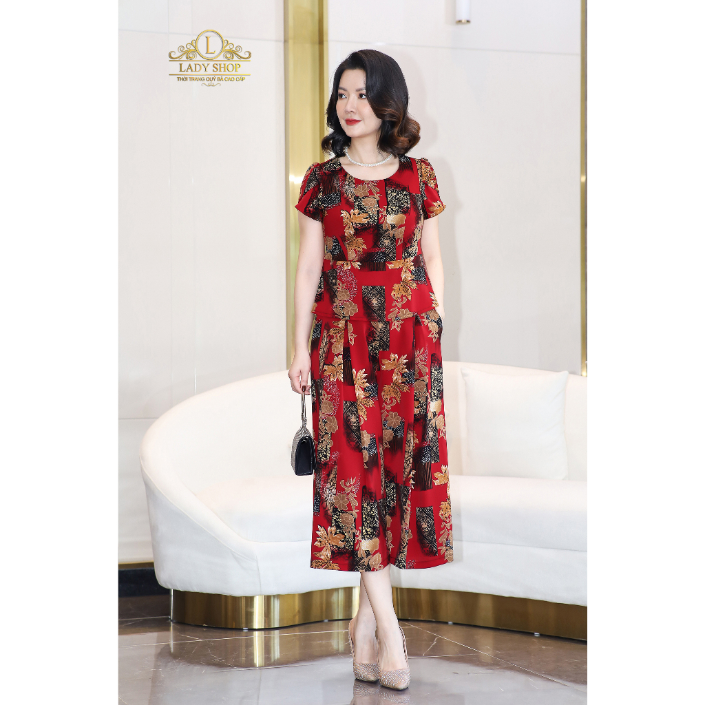 Bộ lụa nhật tay búp sen Ladyshop thời trang trung niên cao cấp T185.