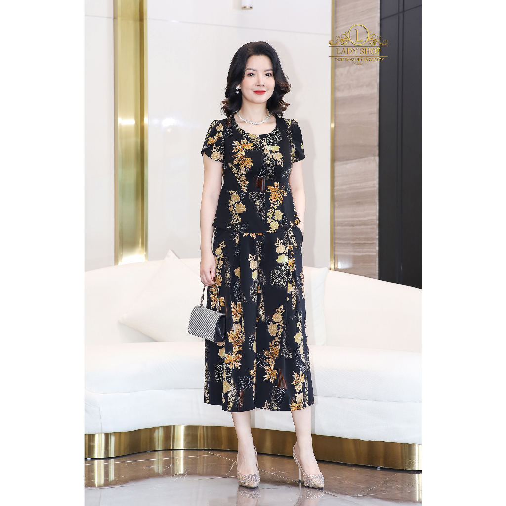 Bộ lụa nhật tay búp sen Ladyshop thời trang trung niên cao cấp T185.