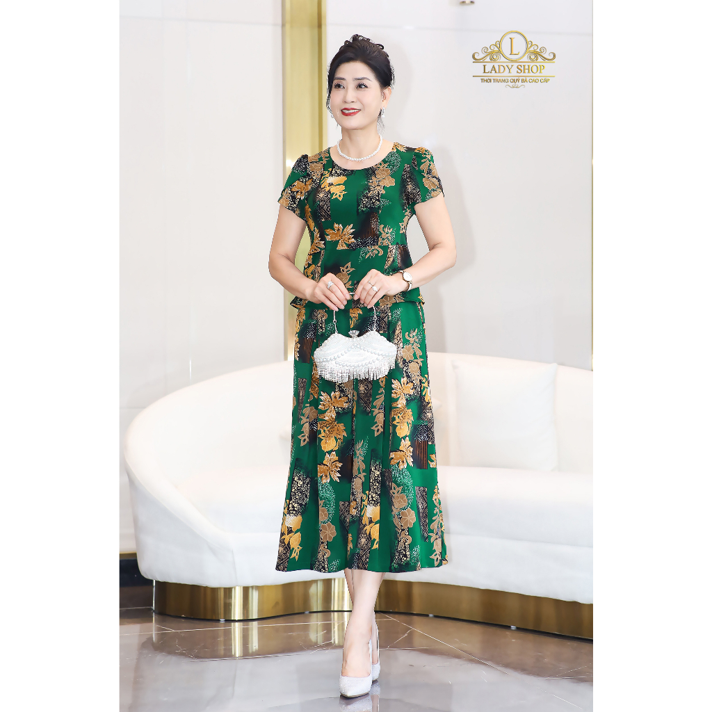 Bộ lụa nhật tay búp sen Ladyshop thời trang trung niên cao cấp T185.