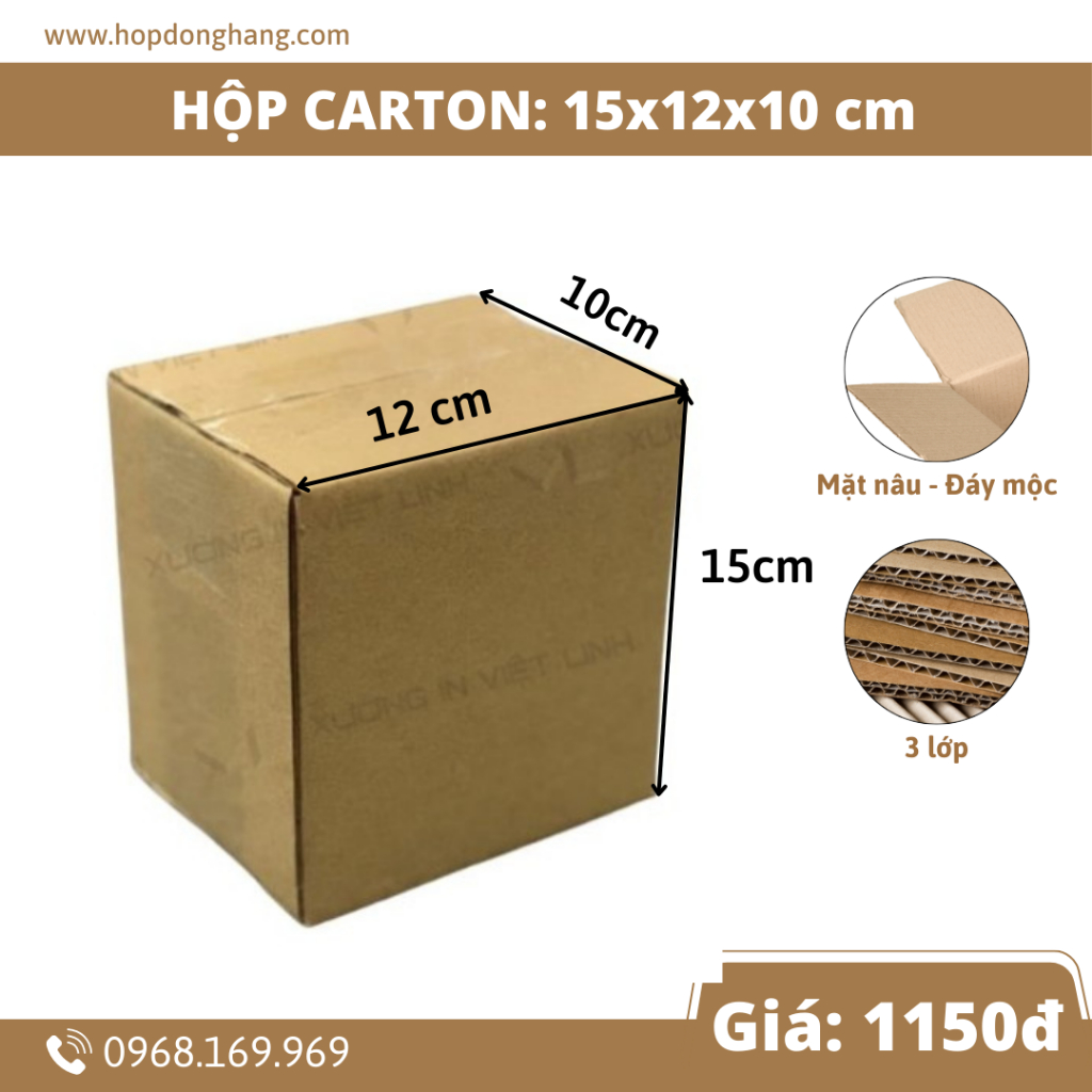 15x12x10 Combo 100 Hộp Carton Đóng Hàng Hộp Ship COD 3 Lớp sóng E Mặt Nâu