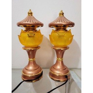 Đôi đèn liên hoa ngọc lưu ly mái đình cao 32 cm- đèn thờ cao cấp
