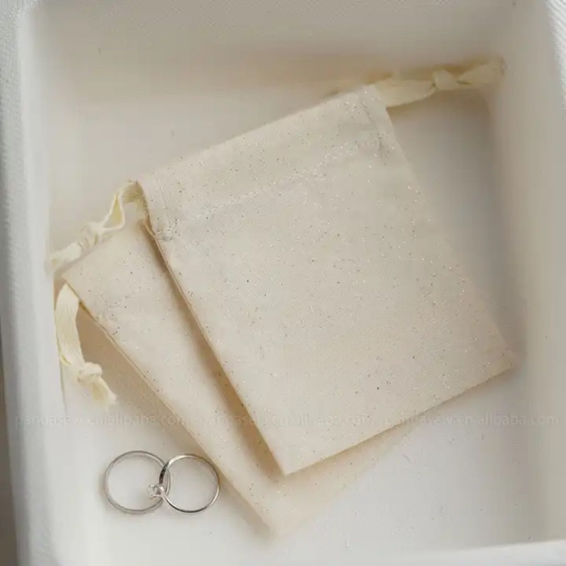 🌷 Túi vải cotton mộc dây rút đựng trang sức, phụ kiện siêu xinh | Túi vải dây rút